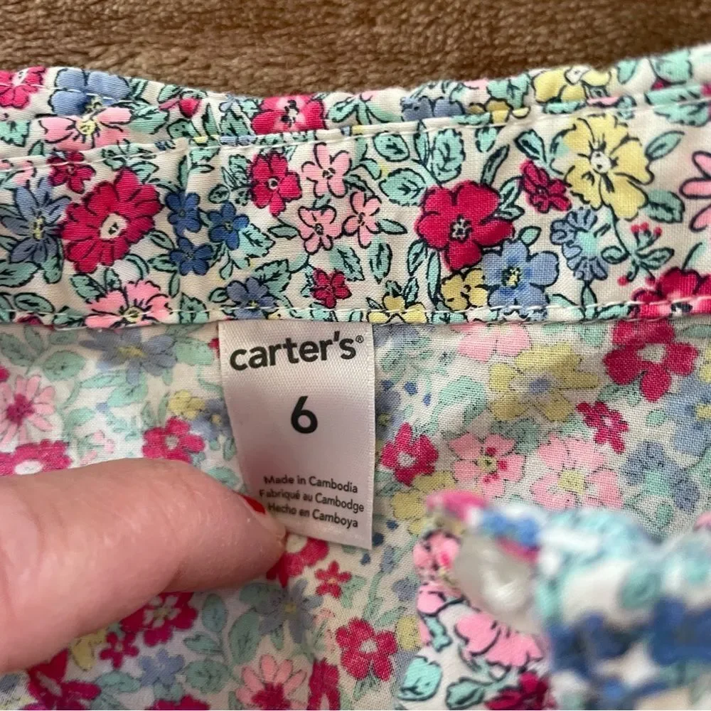 Carter's Girls Floral Casual Shirt Dress Cotton Cap Sleeves Size 6